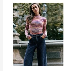 Express Multicolor Striped Long-Sleeve Mock Neck Top